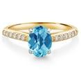 thumbnail image 1 of Gem Stone King 10K Yellow and White Gold Swiss Blue Topaz and White Lab Grown Diamond Engagement Ring for Women (1.48 Cttw, Oval Checkerboard 8X6MM, Gemstone November Birthstone, Size 7), 1 of 4