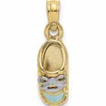 thumbnail image 1 of 10K Yellow With Rhodium 3-D Light Blue Enamel Baby Shoe Charm (14.5 X 5.3) Made In United States -Jewelry By Sweet Pea, 1 of 5