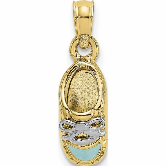10K Yellow With Rhodium 3-D Light Blue Enamel Baby Shoe Charm (14.5 X 5.3) Made In United States -Jewelry By Sweet Pea