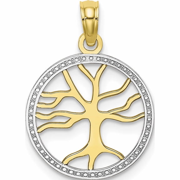 10K Yellow With Rhodium 3-D Tree Of Life In Round Frame Charm (19.9 X 14.9) Made United States 10k9018
