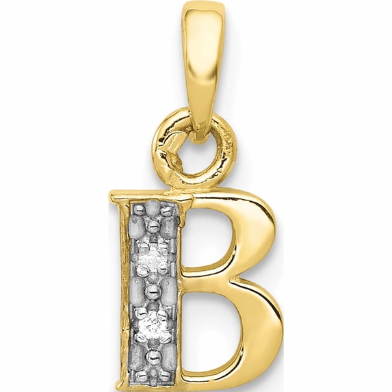 10K Yellow With Rhodium And Diamond Initial B Pendant (15 X 8) Made In United States -Jewelry By Sweet Pea