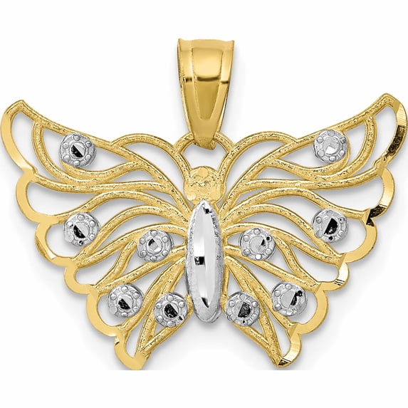 10K Yellow With Rhodium Butterfly Pendant (18 X 19) Made In United States 10c1006