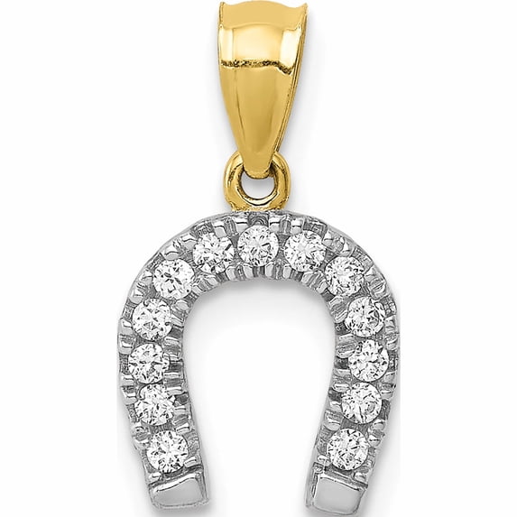 10K Yellow With Rhodium Cz Horseshoe Pendant Made In United States 10c1360