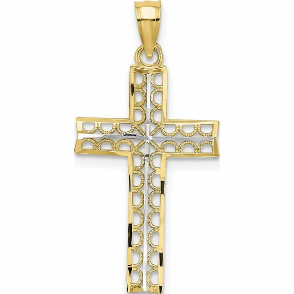 10K Yellow With Rhodium D/C Filigree Cross Pendant (29.2 X 15) Made In United States 10k9302