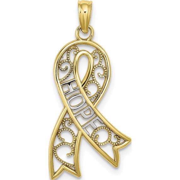 10K Yellow With Rhodium Filigree Ribbon Hope Charm (28.15 X 14) Made In United States 10k9480