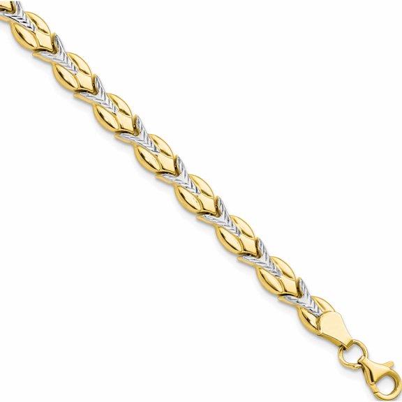 10K Yellow With Rhodium Jbsp's Rhodium-Plated D/C Bracelet Made In Turkey 10lf609-7.5