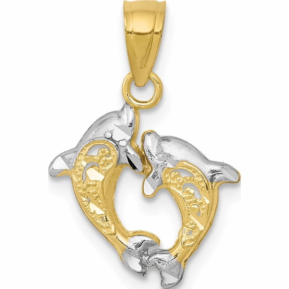 10K Yellow With Rhodium Small Dolphin Charm (20 X 11) Made In United States 10c1021