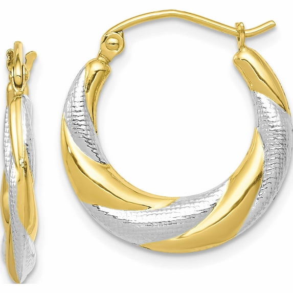 10K Yellow With Rhodium & Twist Hollow Hoop Earrings (20 X 19) Made In Indonesia 10er270