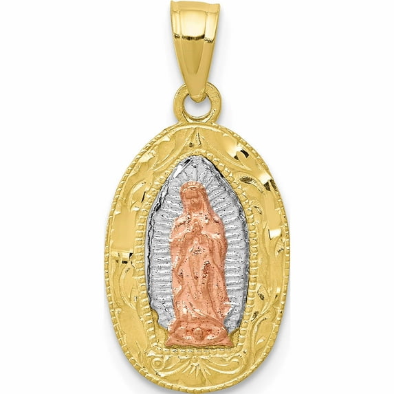 10K Yellow With Rhodium Two-Tone White Lady Of Guadalupe Oval Pendant Made In United States 10c1334