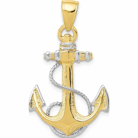 10K Yellow With Rhodium Yg Anchor Rope Pendant (32 X 20) Made In Peru -Jewelry By Sweet Pea