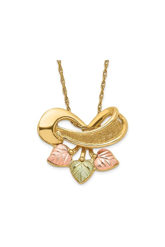 10K Yellow and Rose Gold Tri-Leaf Pendant Necklace with Chain