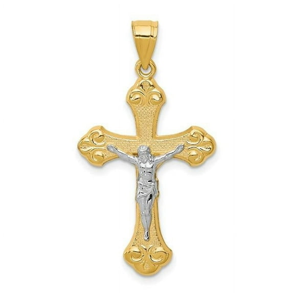 10K Yellow with Rhodium Crucifix Pendant