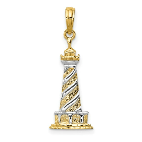 Finest Gold 10K & Rhodium Cape Hatteras Lighthouse Pendant