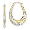 thumbnail image 1 of 10K and Rhodium Oval Scalloped Hollow Hoop Earrings 10k Yellow Gold Earrings, 1 of 1