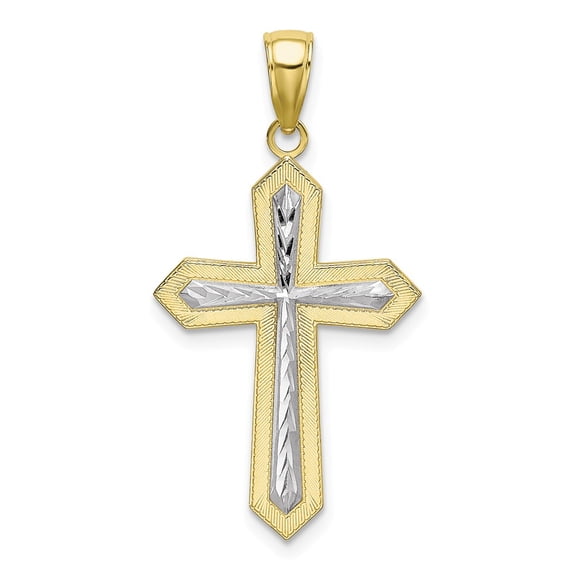 10K with White Rhodium Diamond-cut Cross Pendant