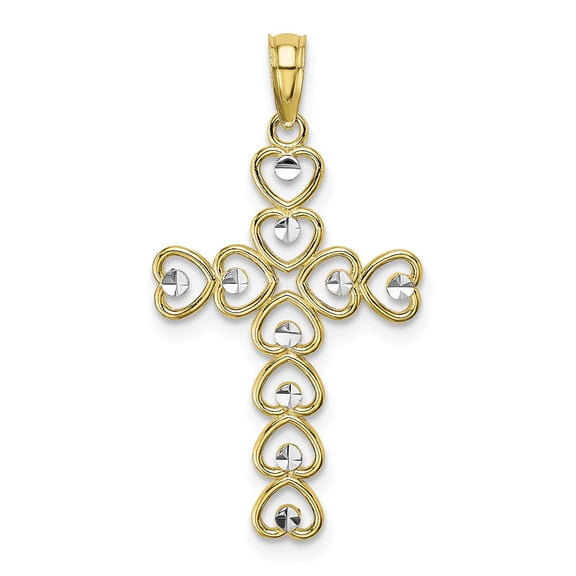 10K and White Rhodium Hearts Cross Pendant
