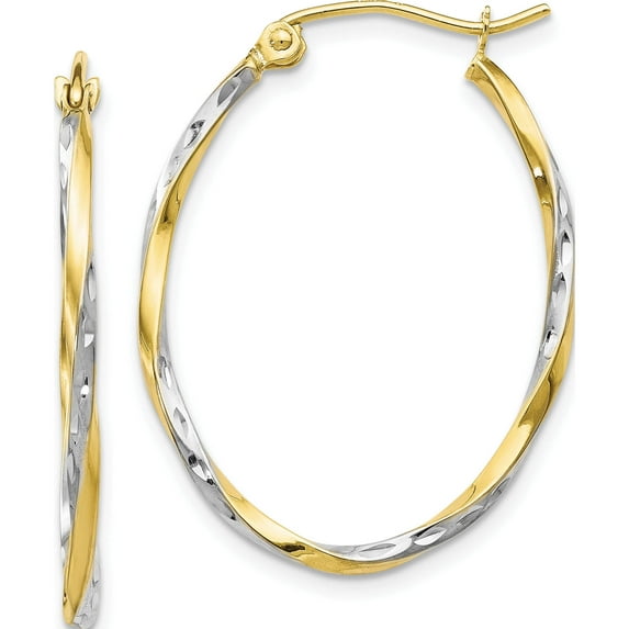 10K Yellow With Rhodium Jbsp's Oval Hinged Hoop Earrings (30 X 22.6) Made In Indonesia ta86