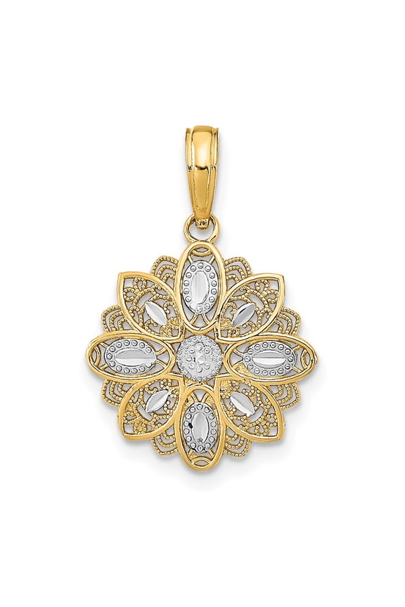 10K w/Rhodium and D/C  Filigree Flower Charm