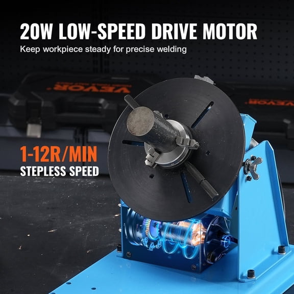 10KG Tilting Rotary Welding Table, 1-12 RPM Motorized Positioner with 3-Jaw Chuck, Ideal for Metalworking, Assembly, and Testing
