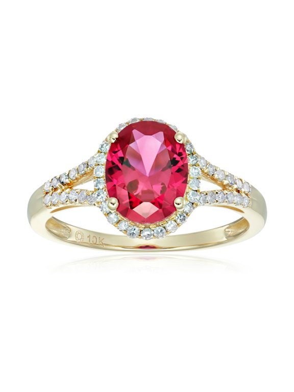 10KT Gold Created Ruby, Diamond Ring