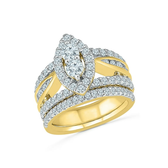 10KT Yellow Gold Two Stone White Round Diamond Fashion Ring (2.00 CTTW)