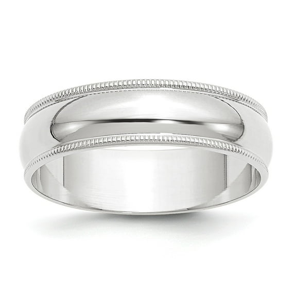 10KW 6mm LTW Milgrain Half Round Band Size 6.5 in 10k White Gold