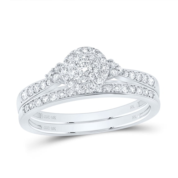 10Kt White Gold 1/2 Ctw Natural Diamond Round Double Halo Bridal Set, Size 5