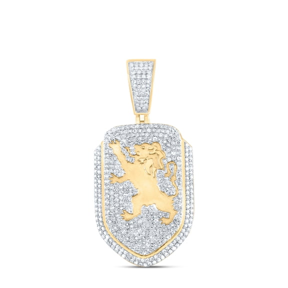 10Kt Yellow Gold 1 5/8 Ctw Natural Diamond Lion Shield Mens Charms
