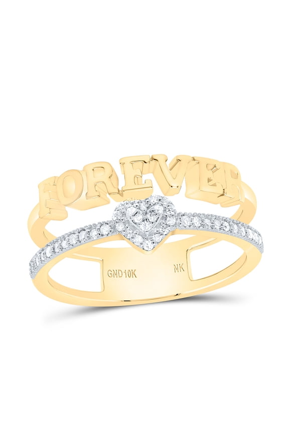 10Kt Yellow Gold 1/8Ctw Natural Diamond Nk Gift "Forever" Heart Ring, Size 7