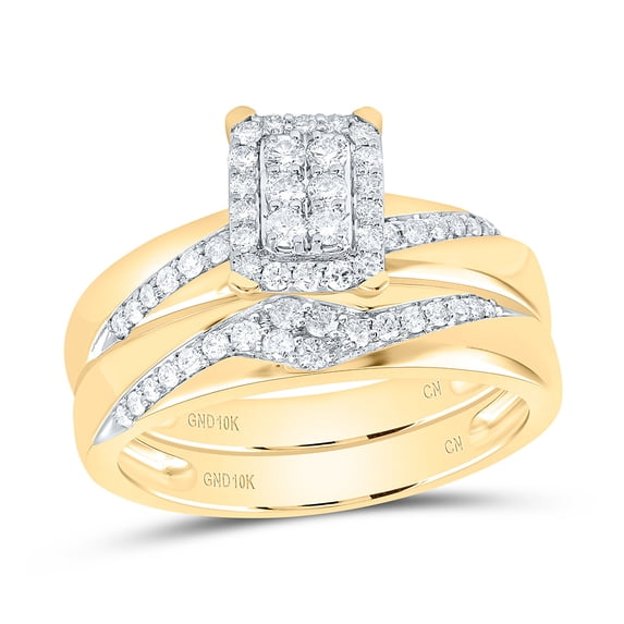 10Kt Yellow Gold 3/4Ctw Natural Diamond Cn Fashion Emerald Trio Set, Womens Size: 6 / Mens Size: 9