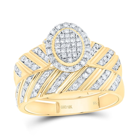 10Kt Yellow Gold 3/8Ctw Natural Diamond Nk Fashion Oval Trio Set, Womens Size: 8 / Mens Size: 8