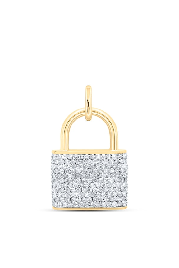 10Kt Yellow Gold 5/8 Ctw Natural Diamond Lock Pendant