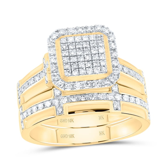 10Kt Yellow Gold 5/8Ctw Natural Diamond Nk Fashion Square Trio Set, Womens Size: 5.5 / Mens Size: 12
