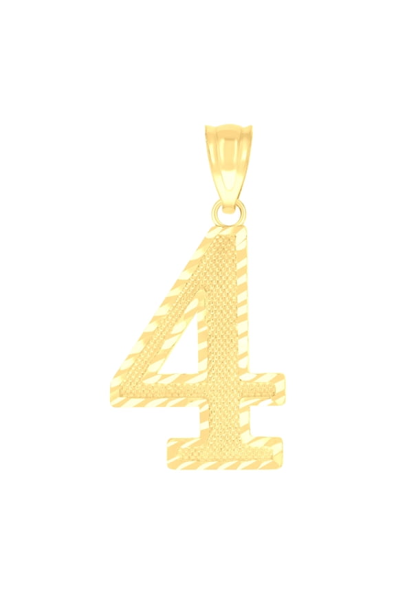 10kt Yellow Gold Unisex Number 4 Charm Pendant for Men Women