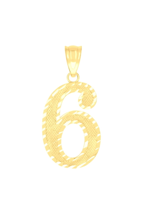 10kt Yellow Gold Unisex Number 6 Charm Pendant for Men Women