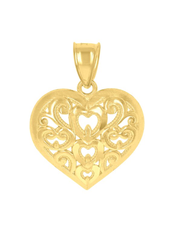 10kt Yellow Gold Womens Scroll Heart Charm Pendant for Women