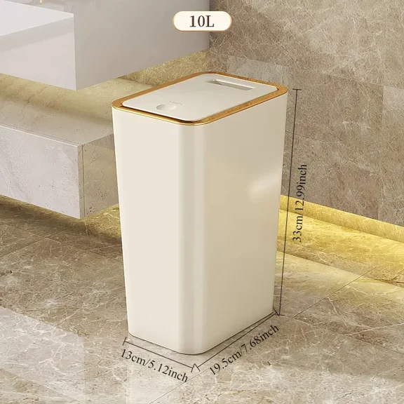 10L/12L Bathroom Trash Can Slim Trash Can with One-Touch Lid Bathroom Kitchen Garbage Bin Plastics Garbage Bin Home Supplies
