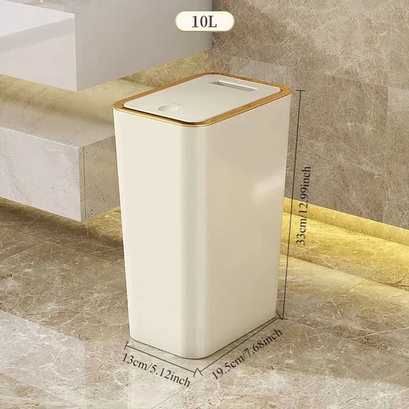 10L Bathroom & Kitchen Odor-Proof Trash Can with One-Touch Opening Modern Design Durable Plastic Space-Saving Leakproof Bin