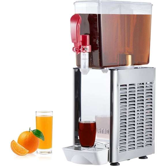 10L  Beverage Dispenser with Ice Tub, 2.64 Gallon Single-Tank Drink Machine, 280W Stainless Steel Dispenser with 35.6°F–50°F Thermostat Control, for Cafe & Restaurant Party