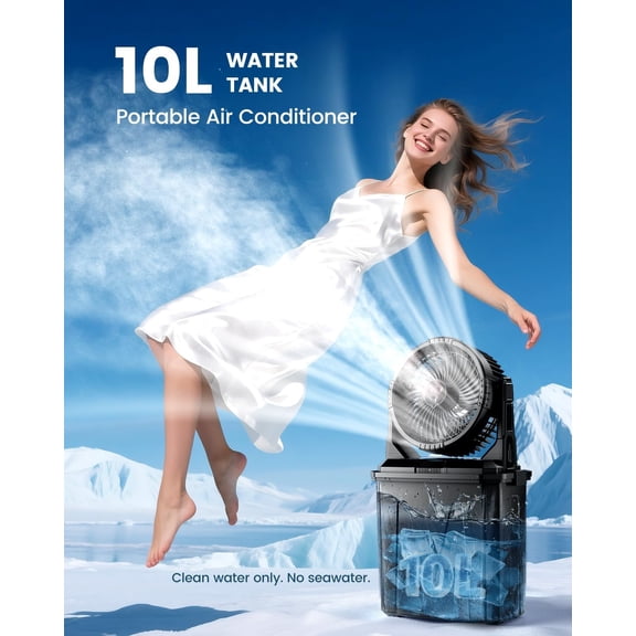 10L Bucket Portable Misting Fan with 20000mAh Battery, 4 Speeds & RGB Lights for Outdoor Camping