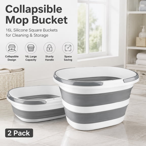 10L Collapsible Bucket with Handle, Foldable Portable Wash Basin for Car Wash, Ice Cooling, Fishing, Gardening, Window Cleaning, Mopping