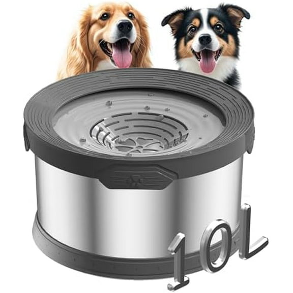 10L Dog Water Bowl No Spill 2.6 Gallon Super Large Capacity Stainless Steel No Splash Dog Bowls 338oz Slow Drinking Feeder with Non-Slip Base Pet Water Dispenser for Dogs