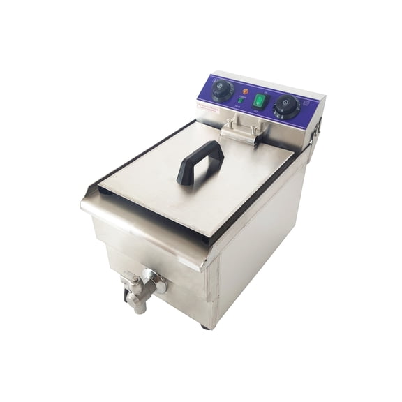 10L Electric Deep Fryer Stainless Steel Commercial Single Tank Countertop Frying Machine 1600W with Temperature Control