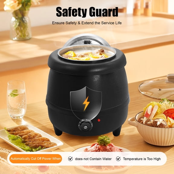 10L Electric Soup Kettle Warmer with Lid 110V 400W Commercial/Household Soup Kettle Restaurant Stock Pot Stainless Steel Electric Boiler Pot Black,Adjustable 30C-85C(13.78x13.78x14.17in)