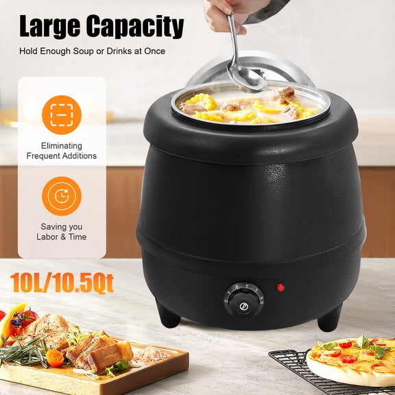 10L Electric Soup Warmer with Adjustable Temperature & Detachable Lid Stainless Steel Pot with Anti-Slip Base for Home & Restaurant Use