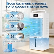 10L Evaporative Air Cooler, Portable Swamp Cooler with Touch Control and Remote, 90  Oscillation, LED Display, 45W Energy Efficient Floor Cooler for Home or Office