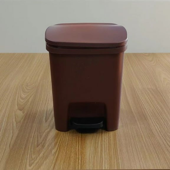 10L Gallon Trash Can Plastic Step On Kitchen Trash Can Brown