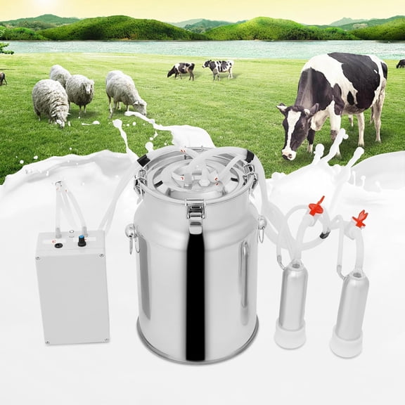 10L Goat Milking Machine, Continuously Adjustable Suction Pulsation Vacuum Electric Milker, Portable Milking Machine for Cows and Goats with Food Grade Stainless Steel Milk Bucket