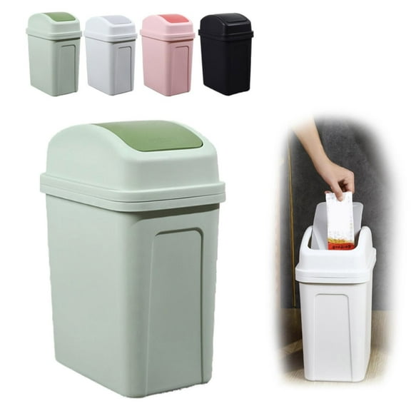 10L Large Swing-Top Can - Leak-Proof, Odor-Locking Garbage Bin for Kitchen, Living Room, Bedroom, with Flip Lid (Black, Pink, White, Green, 39x29x19cm)