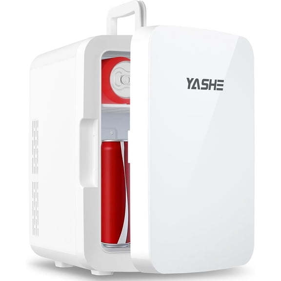 10L Mini Fridge, 10 Liter/15 Cans Mini Fridge for Bedroom, 110V AC/ 12V DC Thermoelectric Cooler and Warmer, Portable Mini Fridge for Skincare, Makeup, Drink, Car, Office, Bedroom, Dorm, White